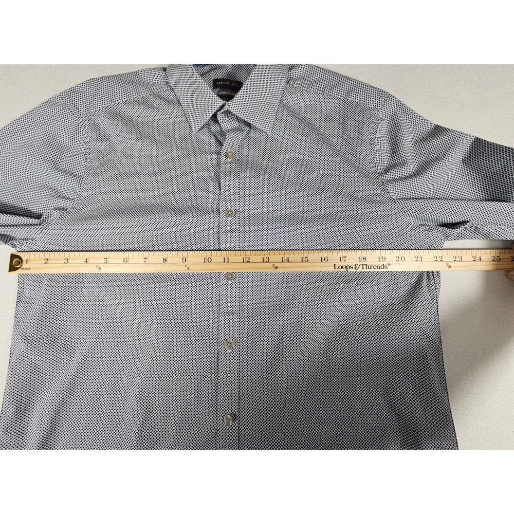 Van Heusen Men Vivid Slim Fit Stretch Shirt Geometric Print Navy White L 16-16.5 - Picture 4 of 12